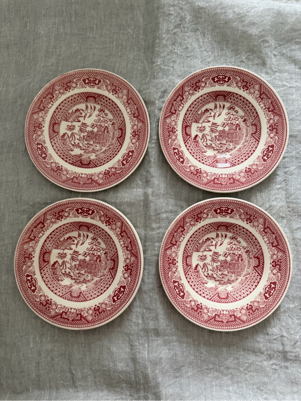 Red Willow Dessert Plates - Set of 4 by Willow Ware Royal China.